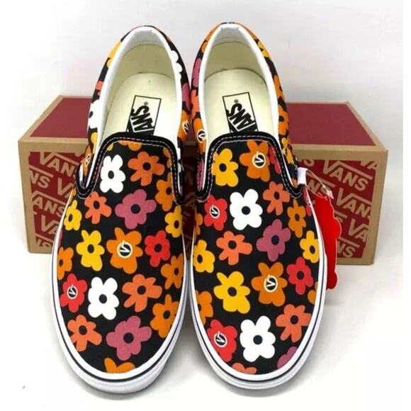 VANS Classic Slip On Flower Black Low Top Canvas Sneakers Mens 9 New Fast Ship main image 7